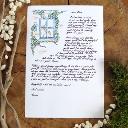 Fairytale geeky letter - Window Cat writing paper stationery - overview picture