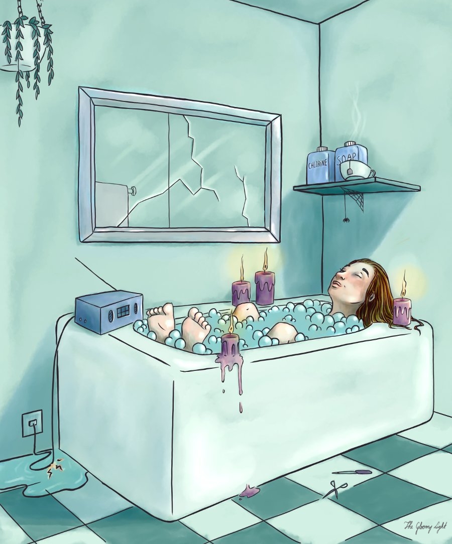 Illustrating a scene based on the sentence "risk bath".